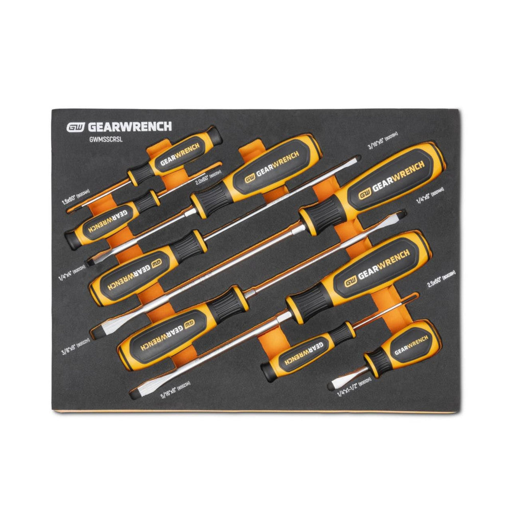 GEARWRENCH 9Pc Slotted Dual Material Screwdriver Set In EVA Tray