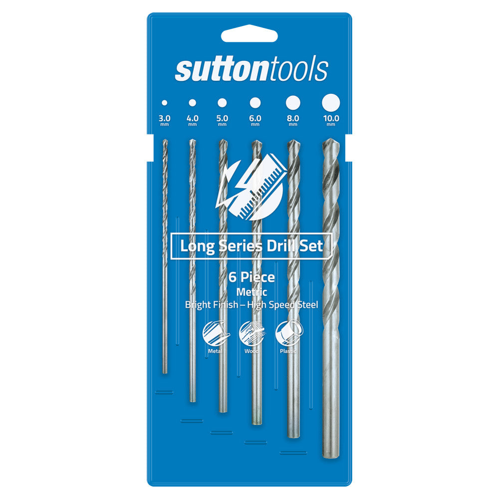 Sutton Tools Long Series Drill Bit Set HSS 3,4,5,6,8 &10mm 6PC