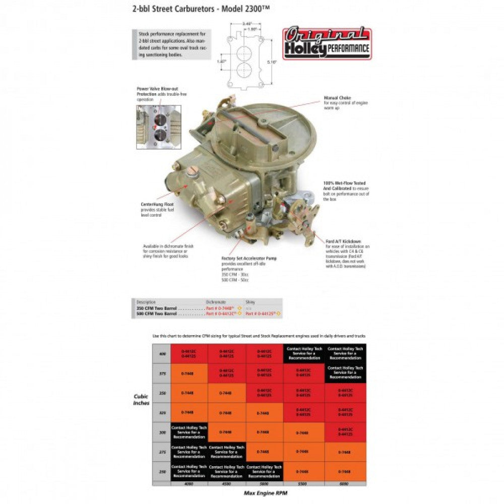HOLLEY 350 CFM PERFORMANCE 2BBL CARBURETOR #0-7448