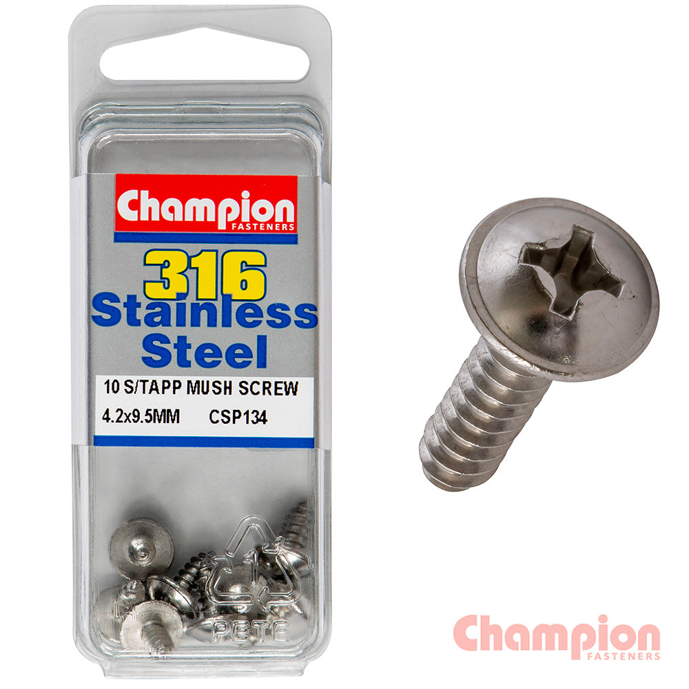 Champion S/Tapping Screws - Mushroom Head - 4.2 x 9.5mm (10 Pack)