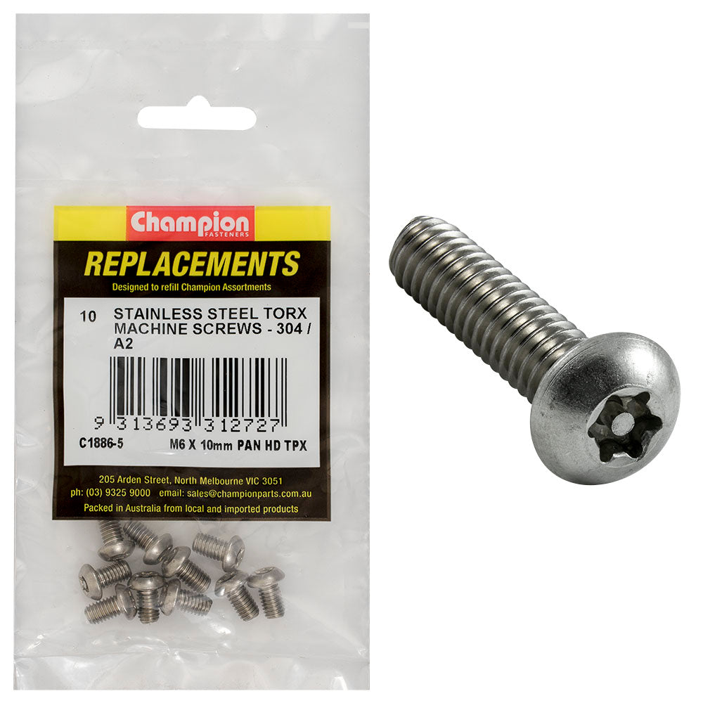 Champion M6 x 10mm Machine Screw -Pan -Tpx -304/A2
