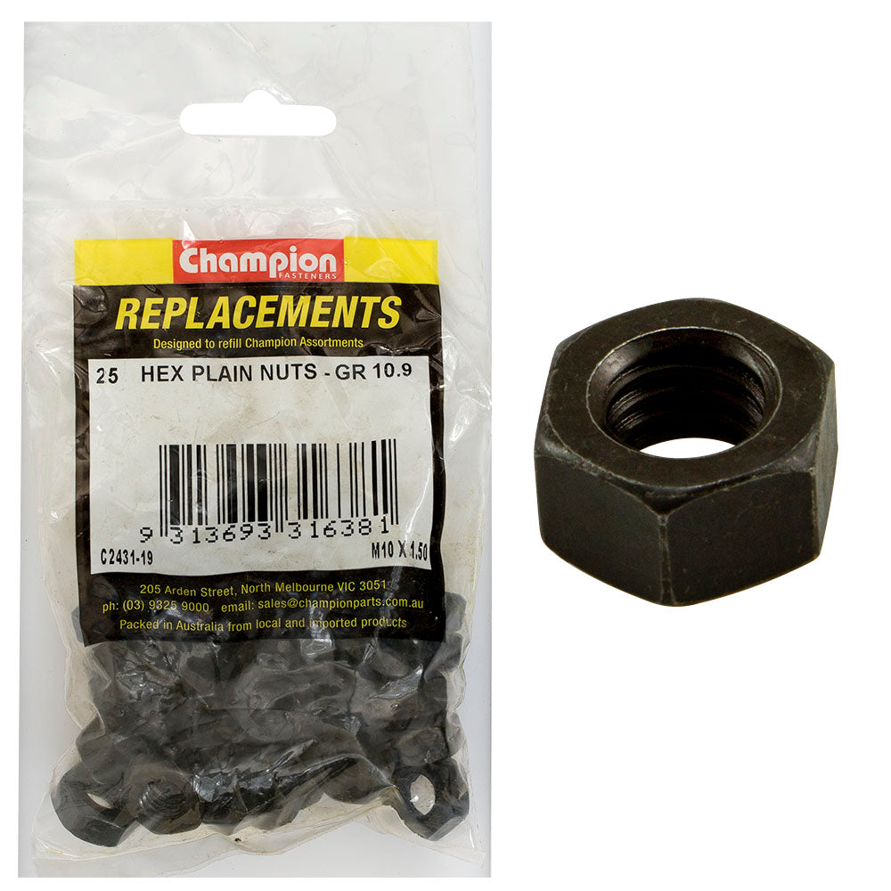 Champion Hex Plain Nuts High Tensile M10 x 1.50mm - 25 Pack
