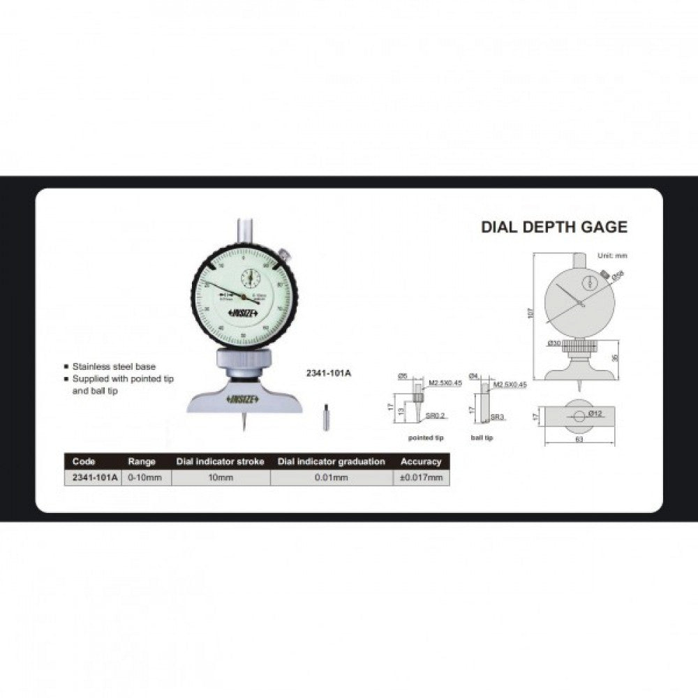 Insize Dial Depth Gauge 0-10mm x 0.01