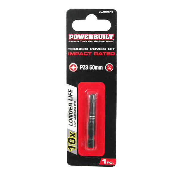 Powerbuilt 1/4" Torsion Impact Power Bit - Pozi #3 - 50mm