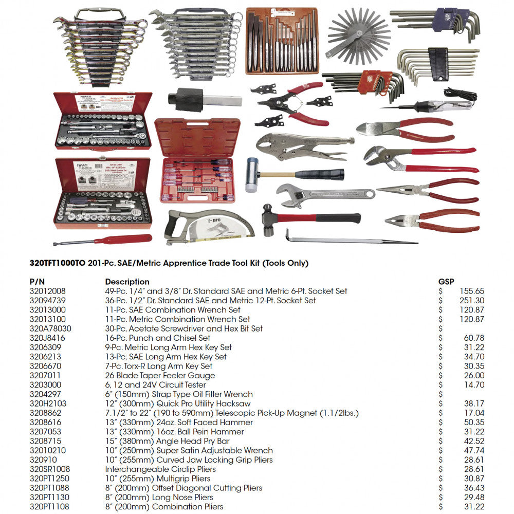 T&E Tools 201-Pc. SAE/Metric Apprentice Trade Tool Kit (Tools Only)