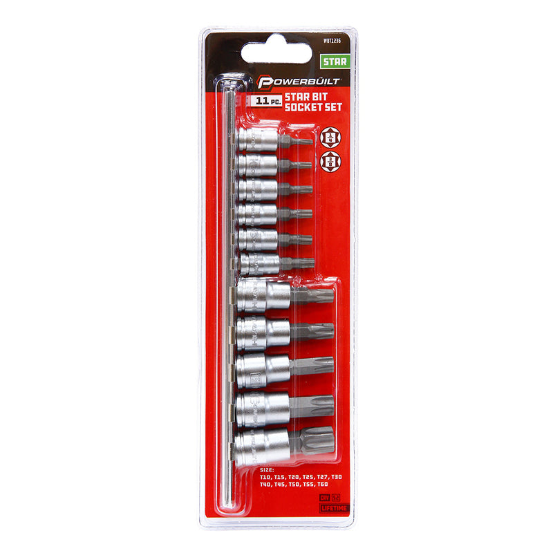 Powerbuilt 1/4" Dr 3/8" Dr 11pc Star / Torx Bit Socket Set