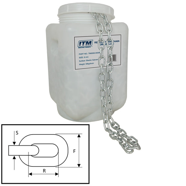 ITM Regular Link Chain-Electric Galv-50kg Drum-4mm Body