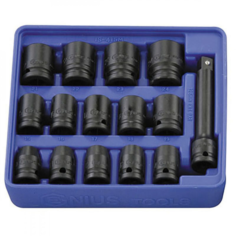 Genius 15Pc 1/2" Drive Metric Impact Socket Set