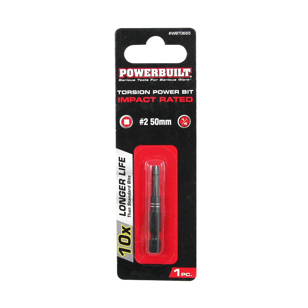 Powerbuilt 1/4" Torsion Impact Power Bit - Robertson #2 - 50mm