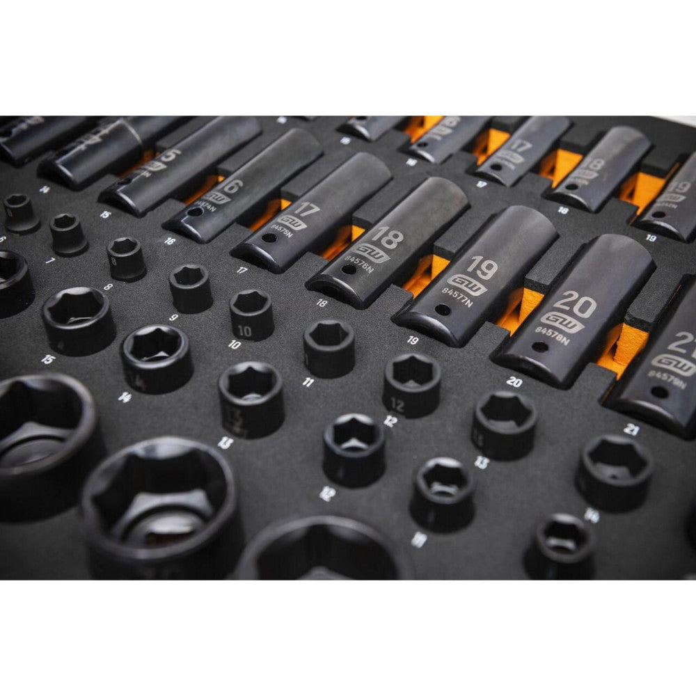 GearWrench 66Pc 1/4 3/8 & 1/2in. Drive 6 Point Metric Impact Socket Set