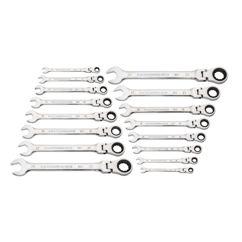 GEARWRENCH 16PC 90T 12Pt FlexHead Ratcheting Combination Metric Wrench Set-86728