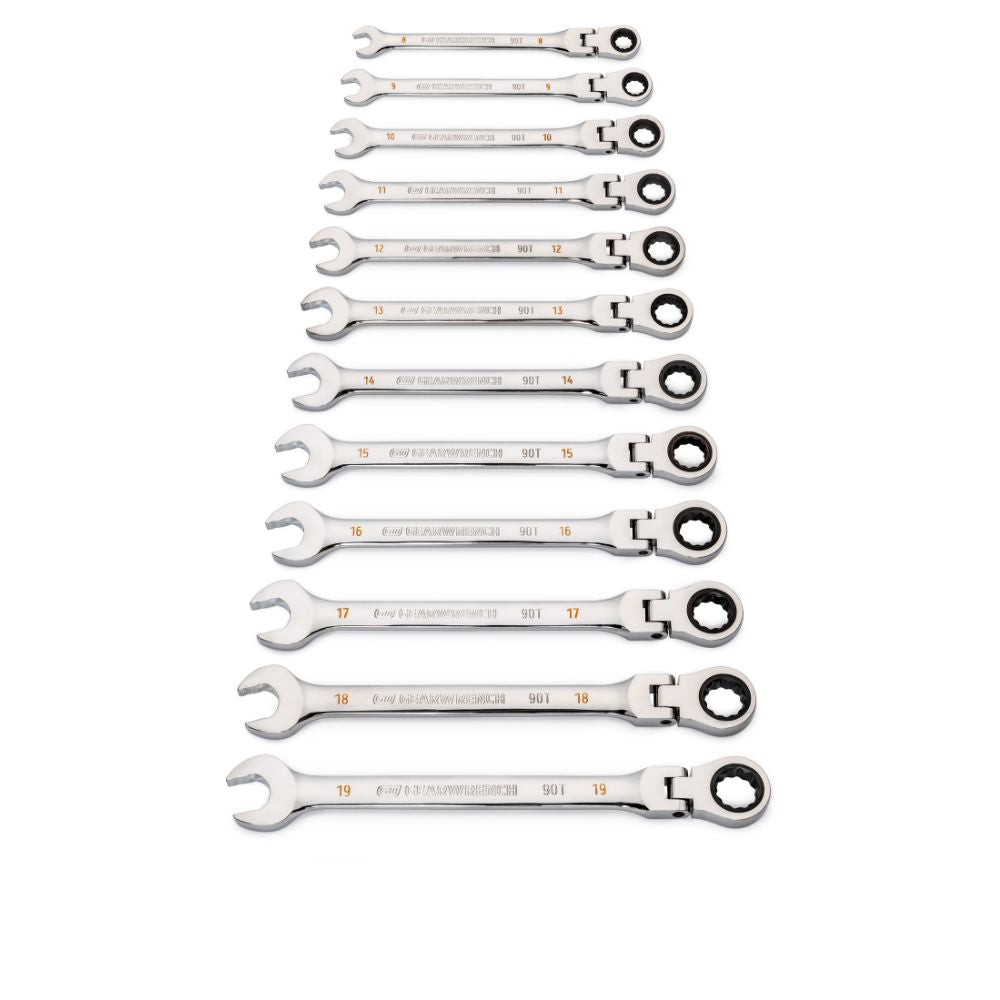 GEARWRENCH 12PC 90T 12Pt Flex Head Ratcheting Combination MetricWrench Set