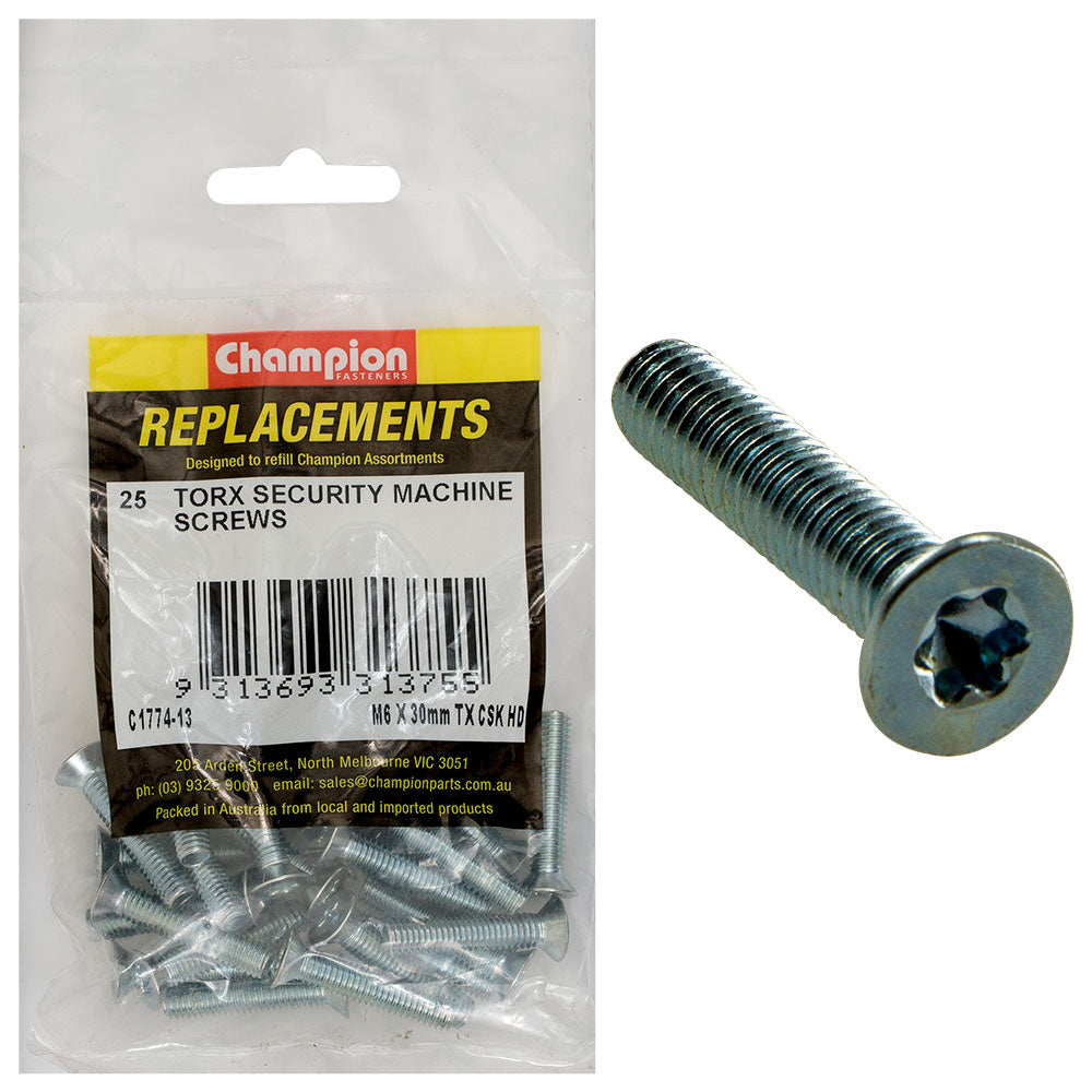 Champion M6 x 30mm Machine Screw -Csk -Tx -25Pk