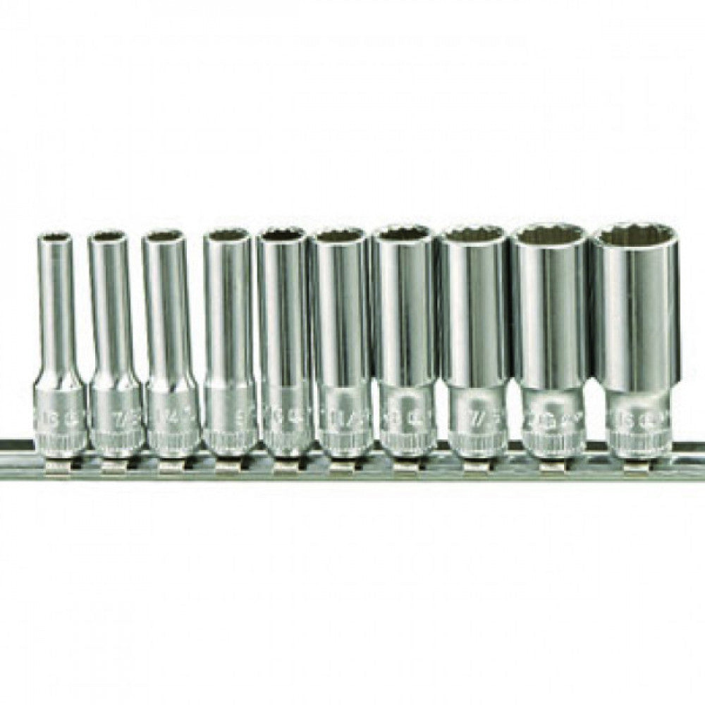Genius 1/4" Drive 10Pc 12Pt Socket Set On Rail