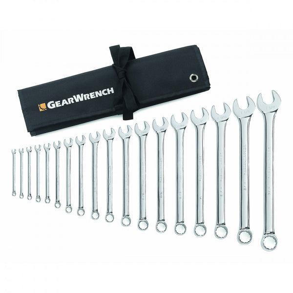 GearWrench Wrench Set Combination Non-Ratcheting Long Pattern Roll SAE 18Pc