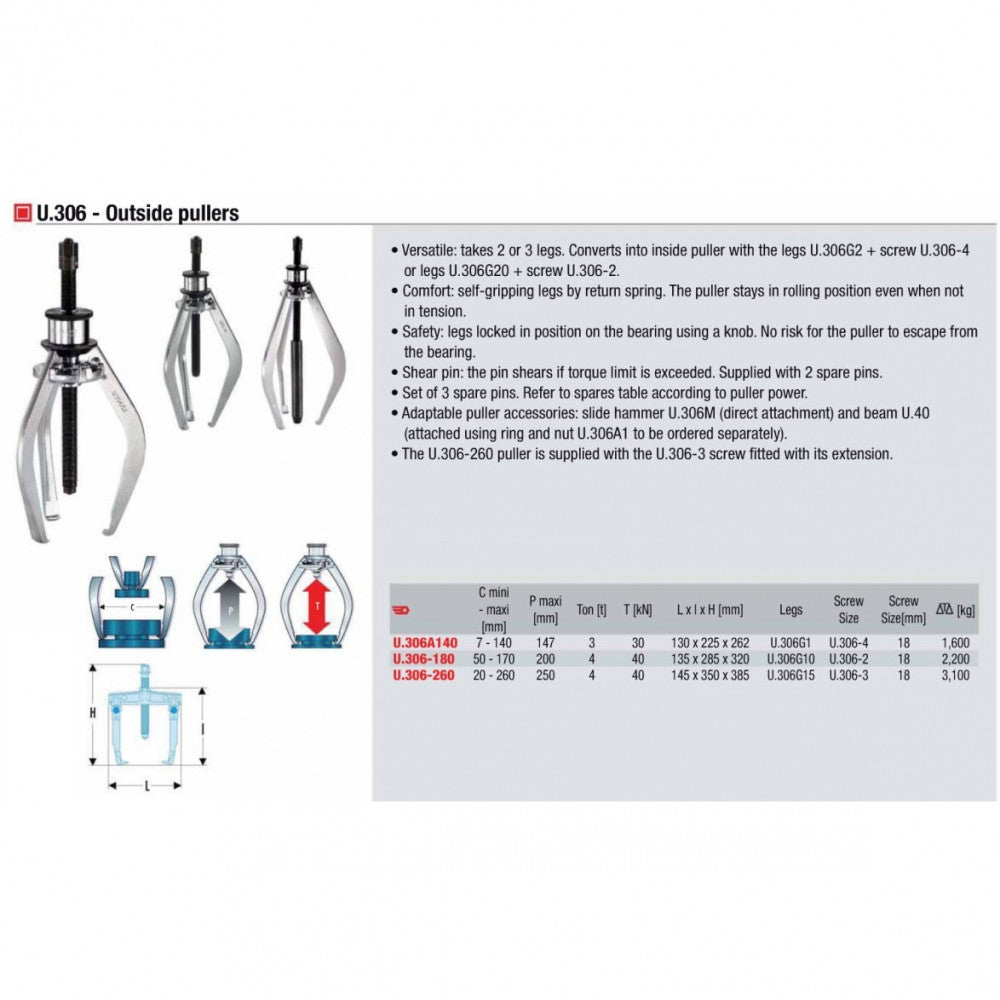 Puller 3-Leg Outside 10-180mm Facom U.306-180PB