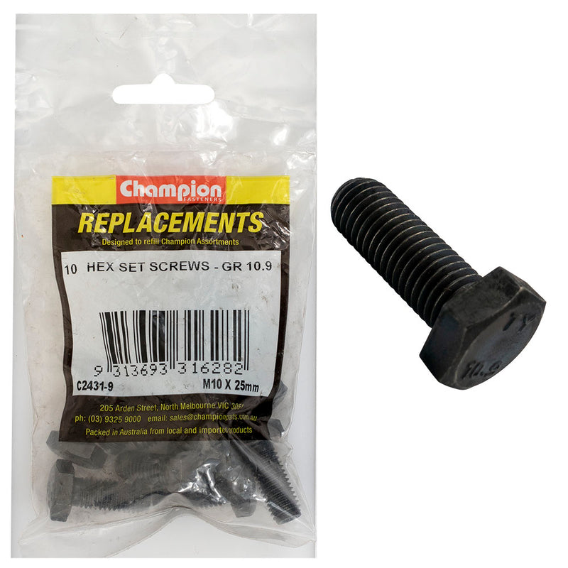 Champion Hex Set Screws High Tensile M10 x 25mm - 10 Pack