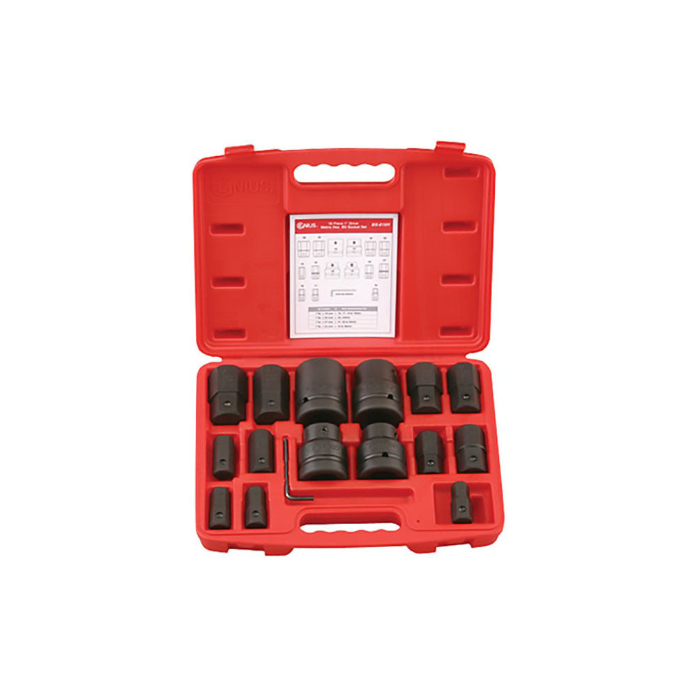 Genius 1" Dr. 16Pc Metric Hex Bit Socket Set
