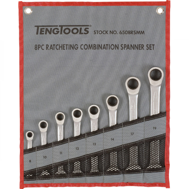 Teng 8Pc Ratchet (Flat Type) Metric Spanner Set 8-