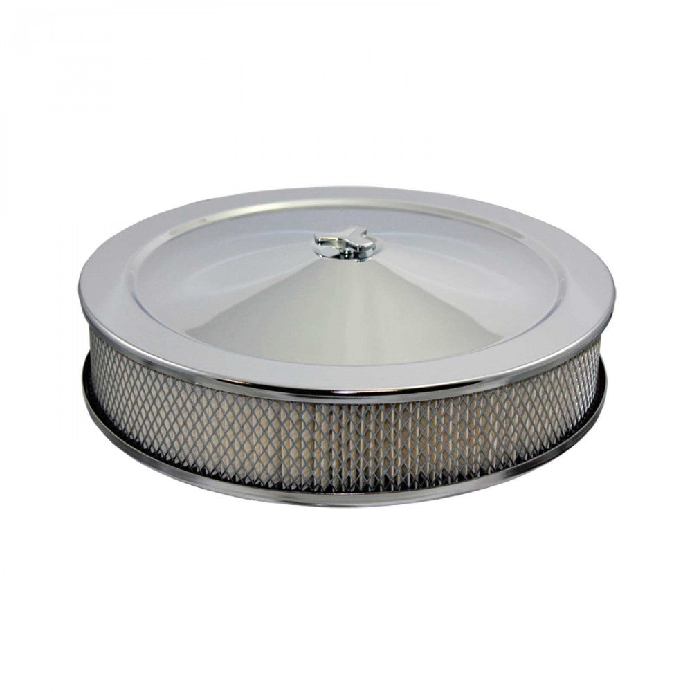 TSP 14" Muscle Car Style Chrome Steel Air Cleaner Kit With Flat Base #TSP4302