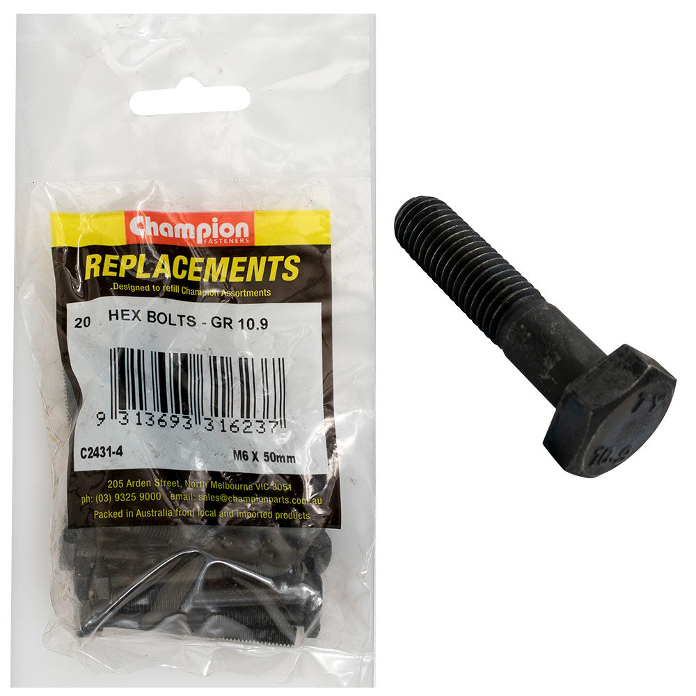 Champion Hex Bolts High Tensile M6 x 50mm - 20 Pack