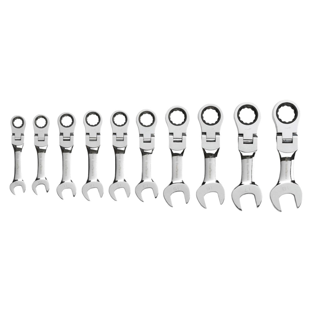 GEARWRENCH 10Pc 12Pt Stubby Flex Head Ratcheting Combination Metric Wrench Set