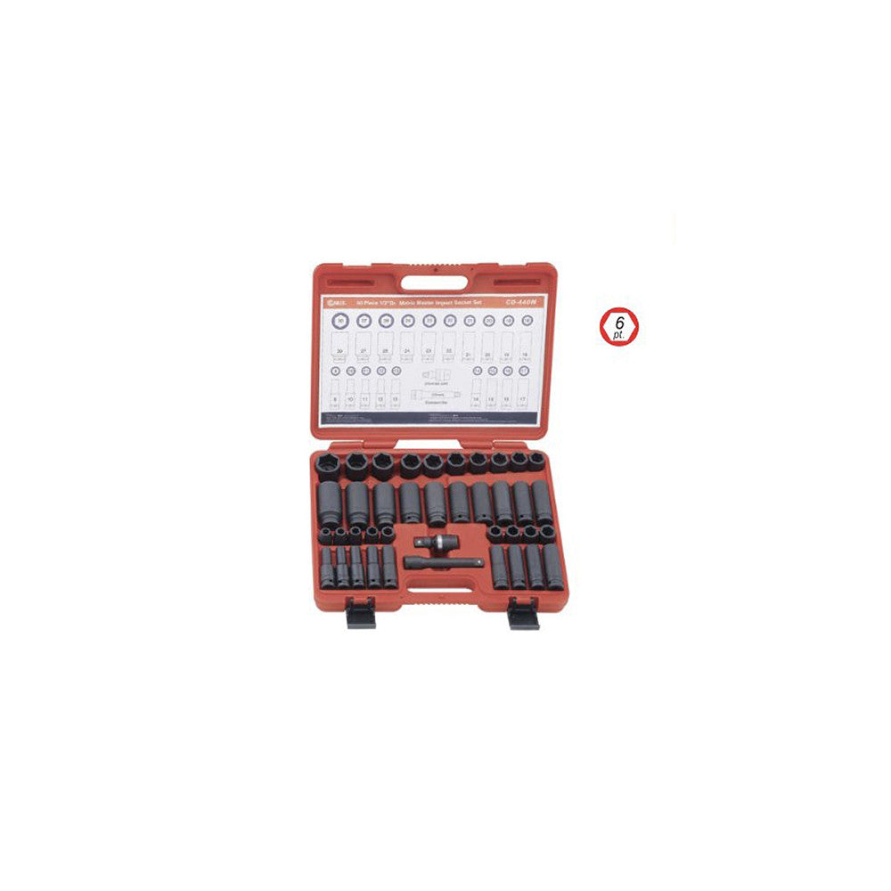 Genius 1/2" Dr. Metric Impact Socket Set 40pc