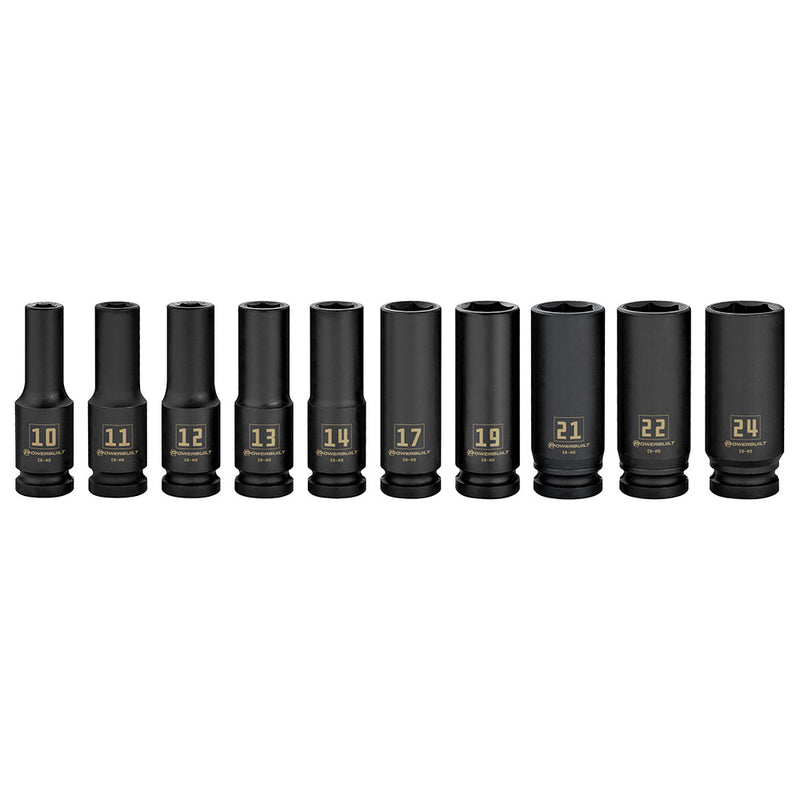 Powerbuilt 1/2" Dr 10pc Metric Deep Impact Socket Set