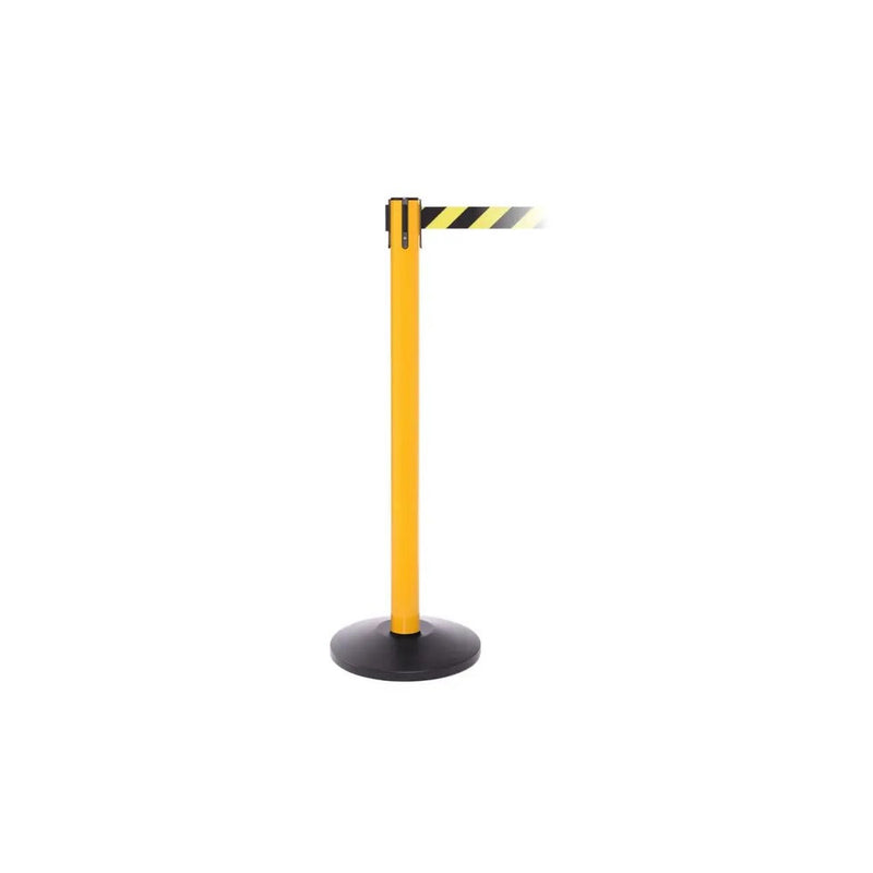 Free-Standing Retractable Belt, 4.87m, Yellow Pole, Black/yellow Belt