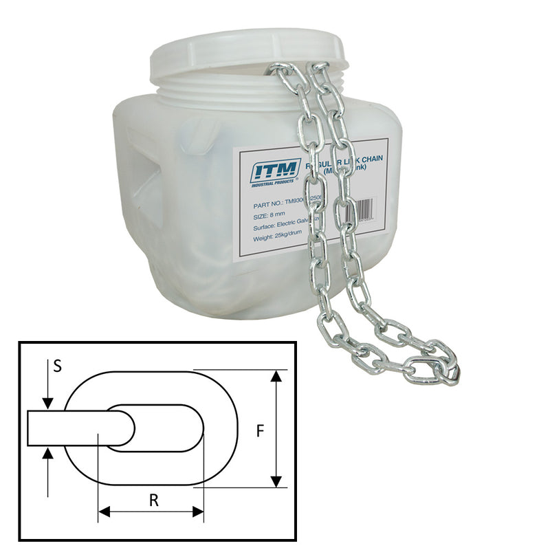 ITM Regular Link Chain-Electric Galv-25kg Drum-4mm Body