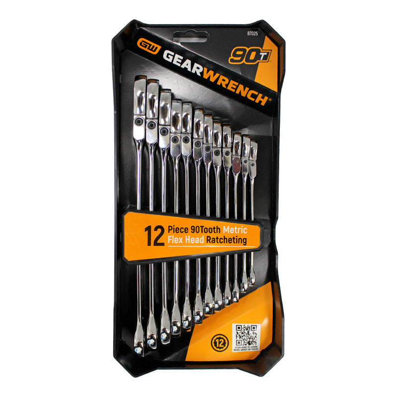 Gearwrench 12 Point Metric Flex-Head Combination Ratcheting Wrench Set - 87025