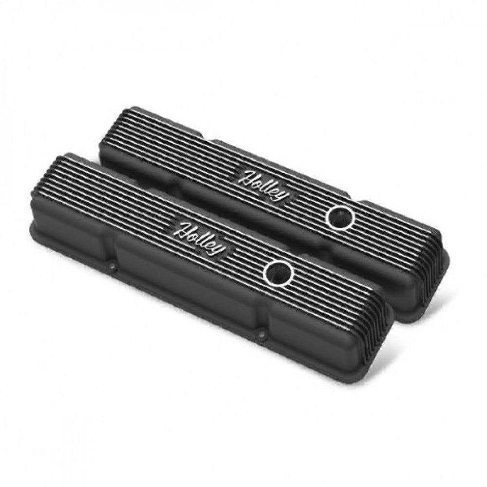 Holley Valve Covers Chev SB Black Finned Vintage Series Set#241-242