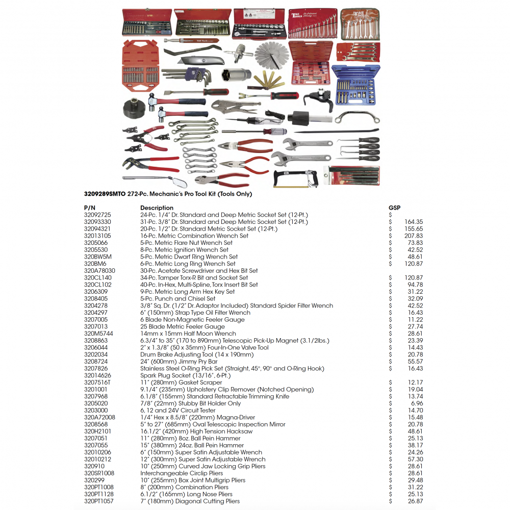 T&E Tools 272-Pc. Mechanic's Pro Tool Kit (Tools Only)
