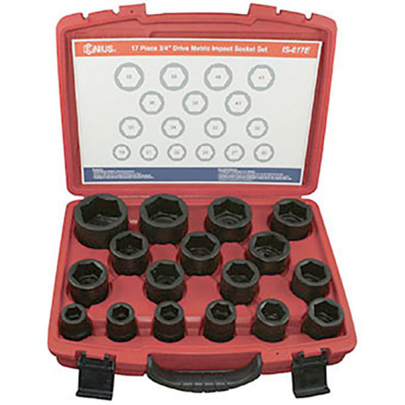 Genius 17Pc 3/4" Drive 6Pt Metric Impact Socket Set