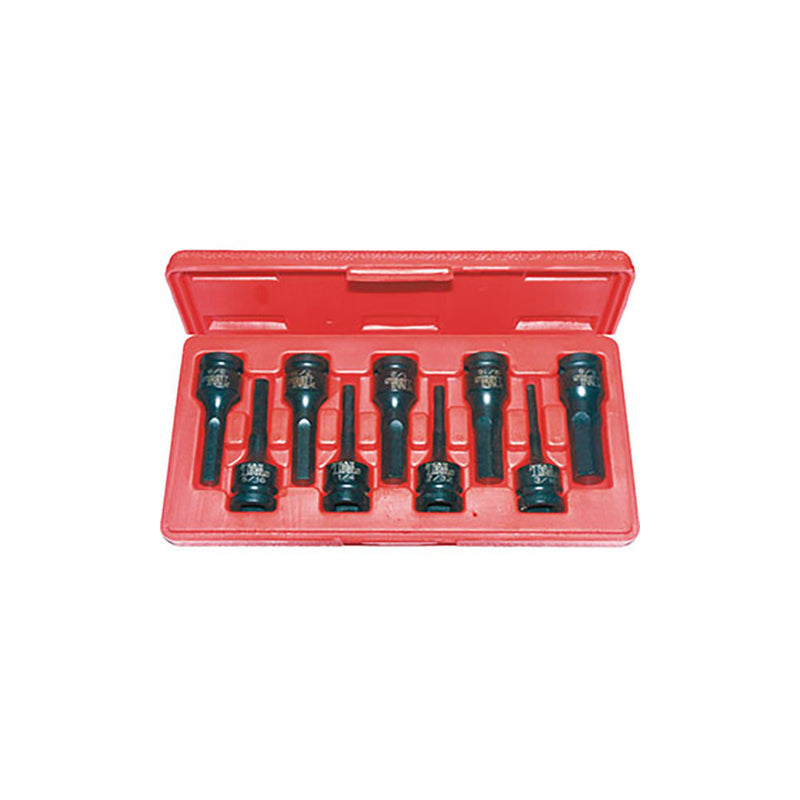 T&E Tools 1/2" Dr. 9Pc 5-17mm Deep Impact Inhex Socket Set