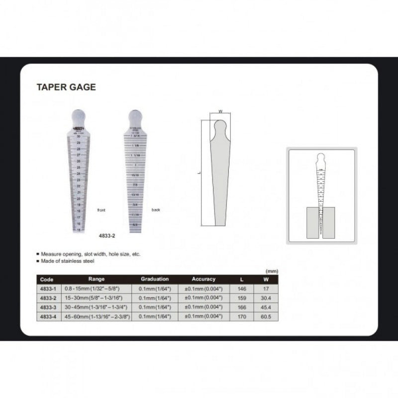 Taper Gauge 0.8 To 15mm x 0.01mm Insize 4833-1