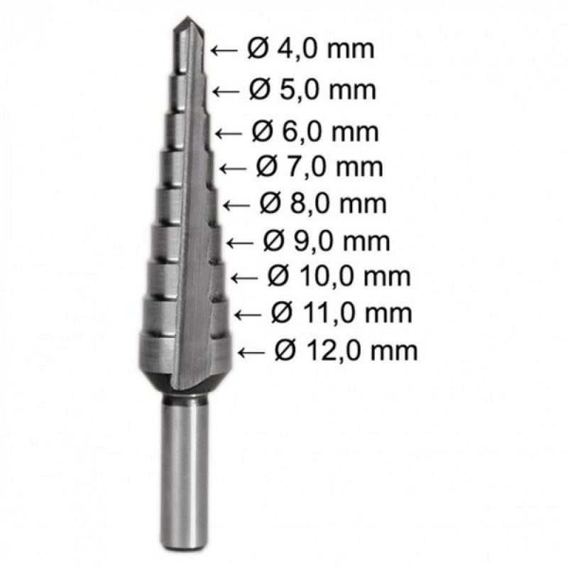 4mm-12mmx1mm HSS Step Drill Split Point - 6mm Shank