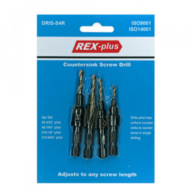 Rex-Plus Countersink Screw Drill Set 4pc