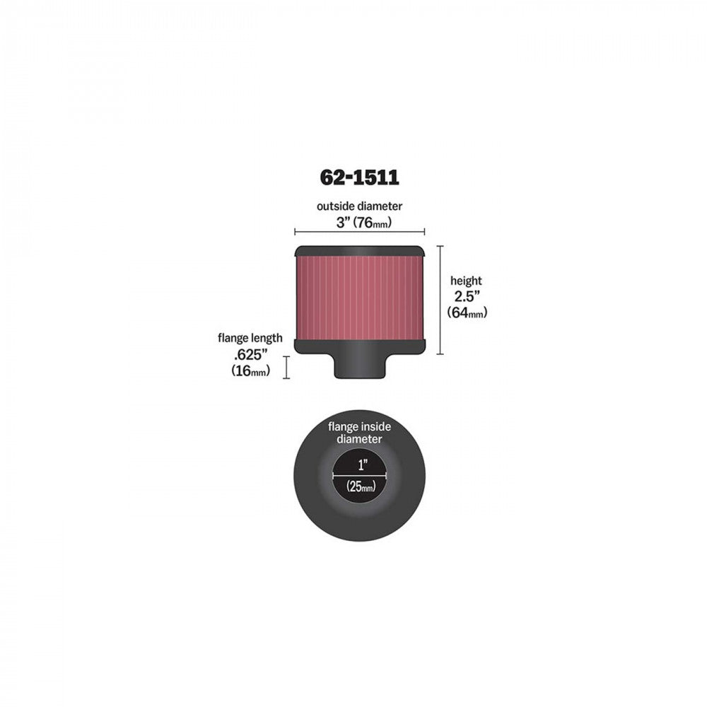 K&N Breather Vent, Clamp-On Air Filter#KN62-1511