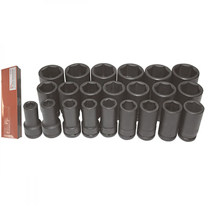 T&E Tools 22Pc 1" Drive Metric Deep Impact Socket Set