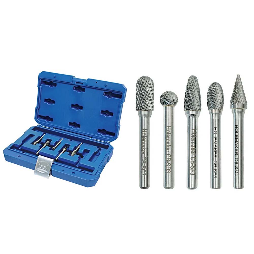 Holemaker 5 Piece Carbide Burr Set - 3/8inch Head x 1/4inch DC