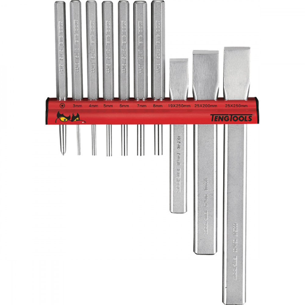 Teng 10Pc Punch & Chisel Set W/ Wall Rack