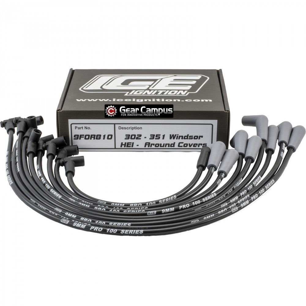 Ice Ignition Lead Set 9mm (Ford 351W) 90D/45D Plug (HEI Around VC) Set #9FOR810