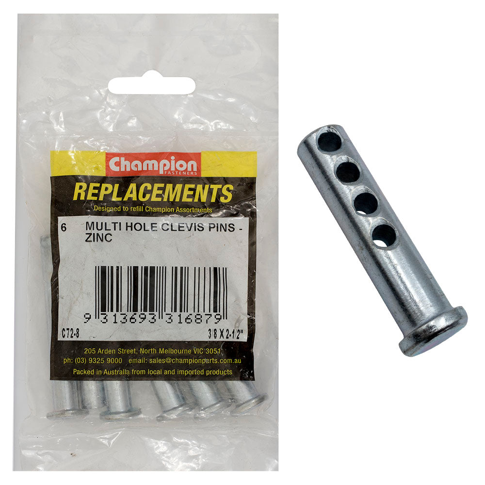Champion 3/8 x 2-1/2in  Multi Hole Clevis Pin 6 Pack