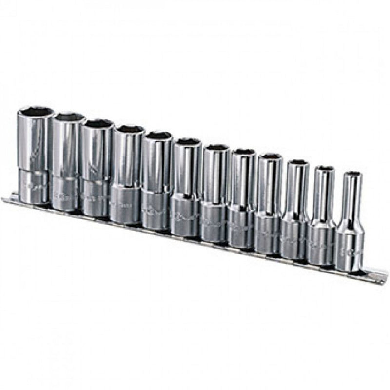 Genius 3/8" Drive 8-19mm 6Pt Deep Socket Set On Rail