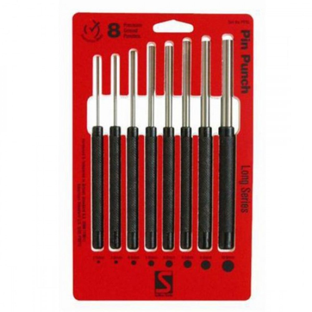 Long Pin Punch Set 2.5-10 8Pce C/w 2.5, 3, 4, 5, 6, 6.5, 8.0 & 10mm Sutton PP8L
