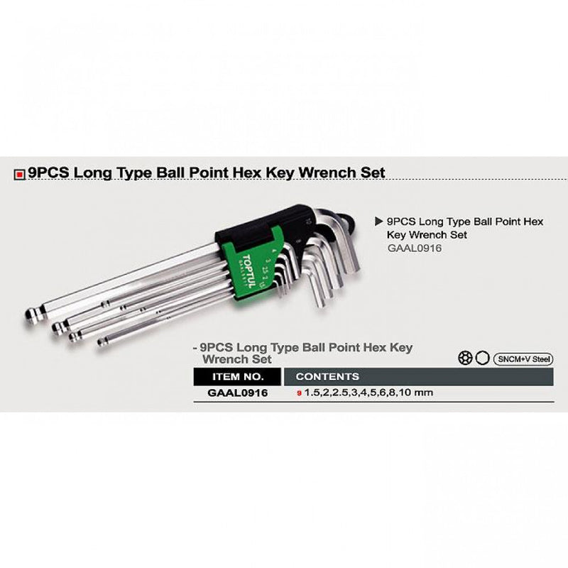 Hex Key BP Set Long 9PC Metric 1.5-10mm Toptul  GAAL0916