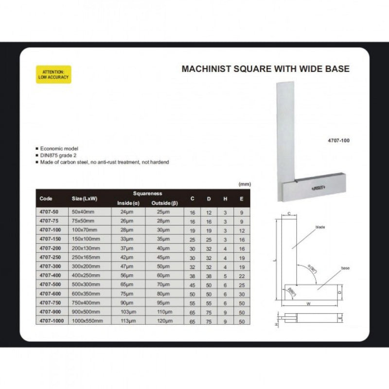 Insize 50mm/2" Engineers Square