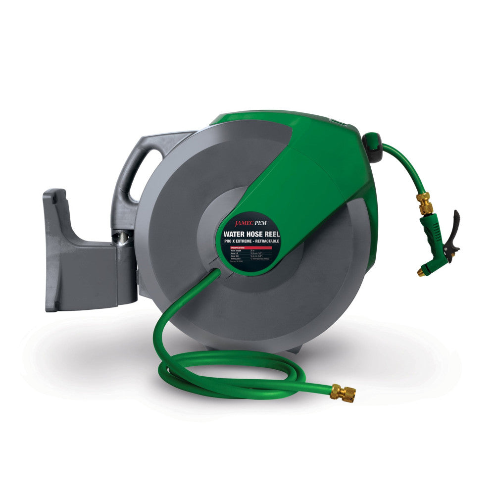 Jamec Water Hose Reel  Retractable  12mm  30 Mtr  H.D Hybrid Hose  Pro x Extreme