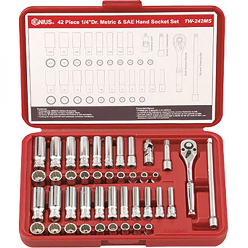 Genius 1/4" Drive 42Pc Mm/AF Socket Set